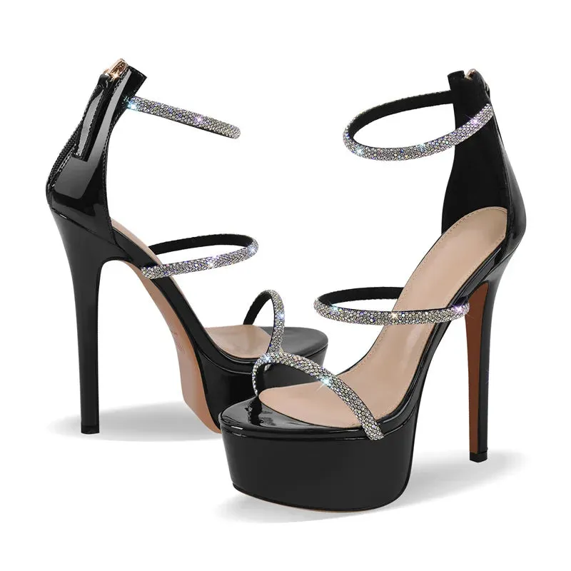 Open Toe Platform Rhinestones Straps Thin High Heel Sandals