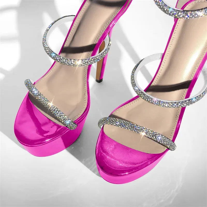 Open Toe Platform Rhinestones Straps Thin High Heel Sandals