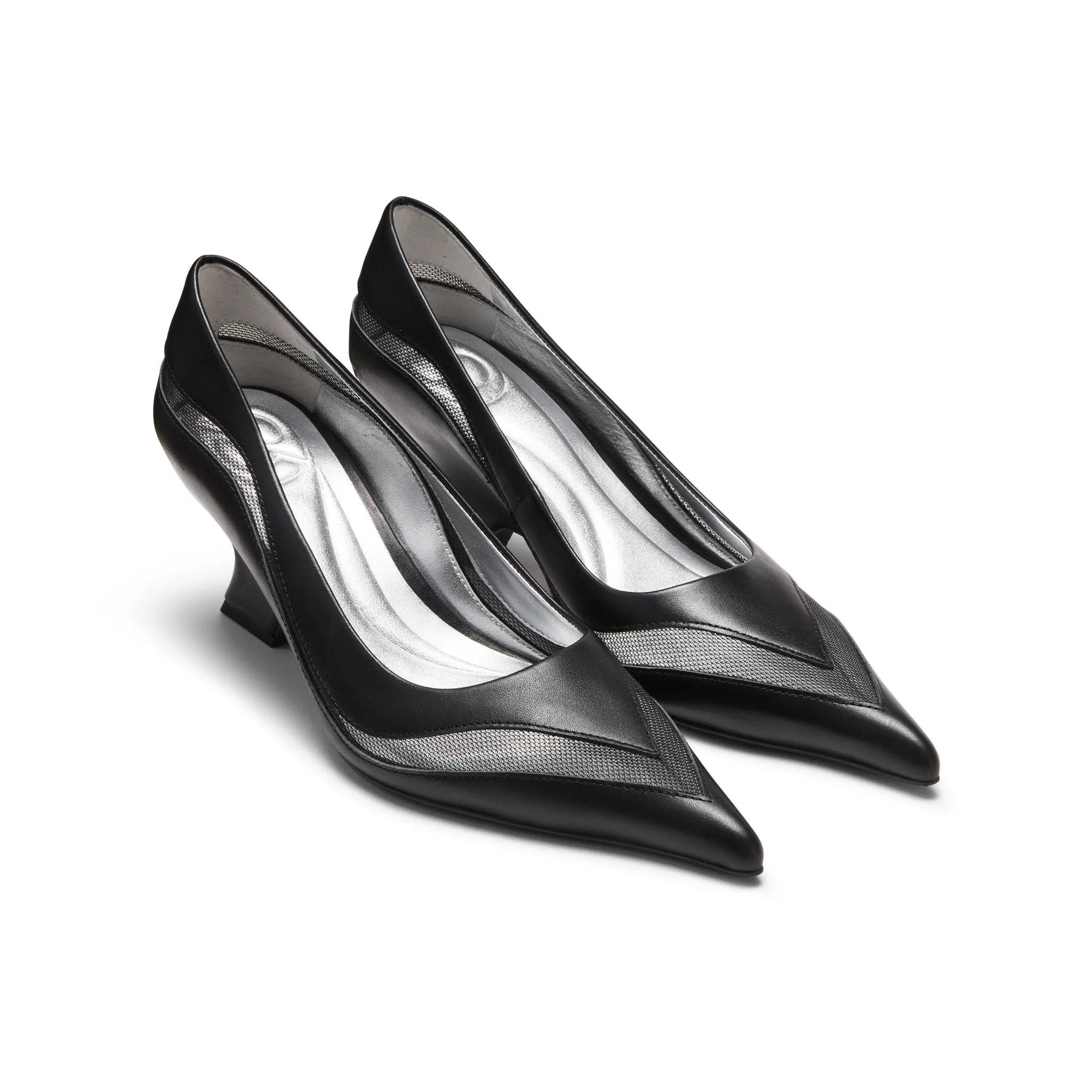 Pointed Toe Spliced Shaped Heels in Black