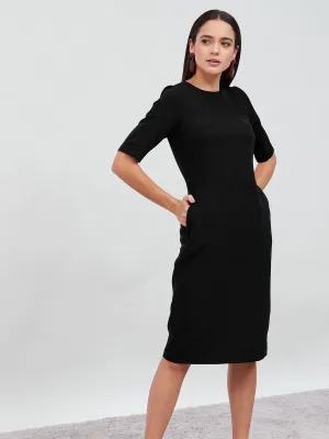 Prestige Knee Length Sheath Dress - Jet Black