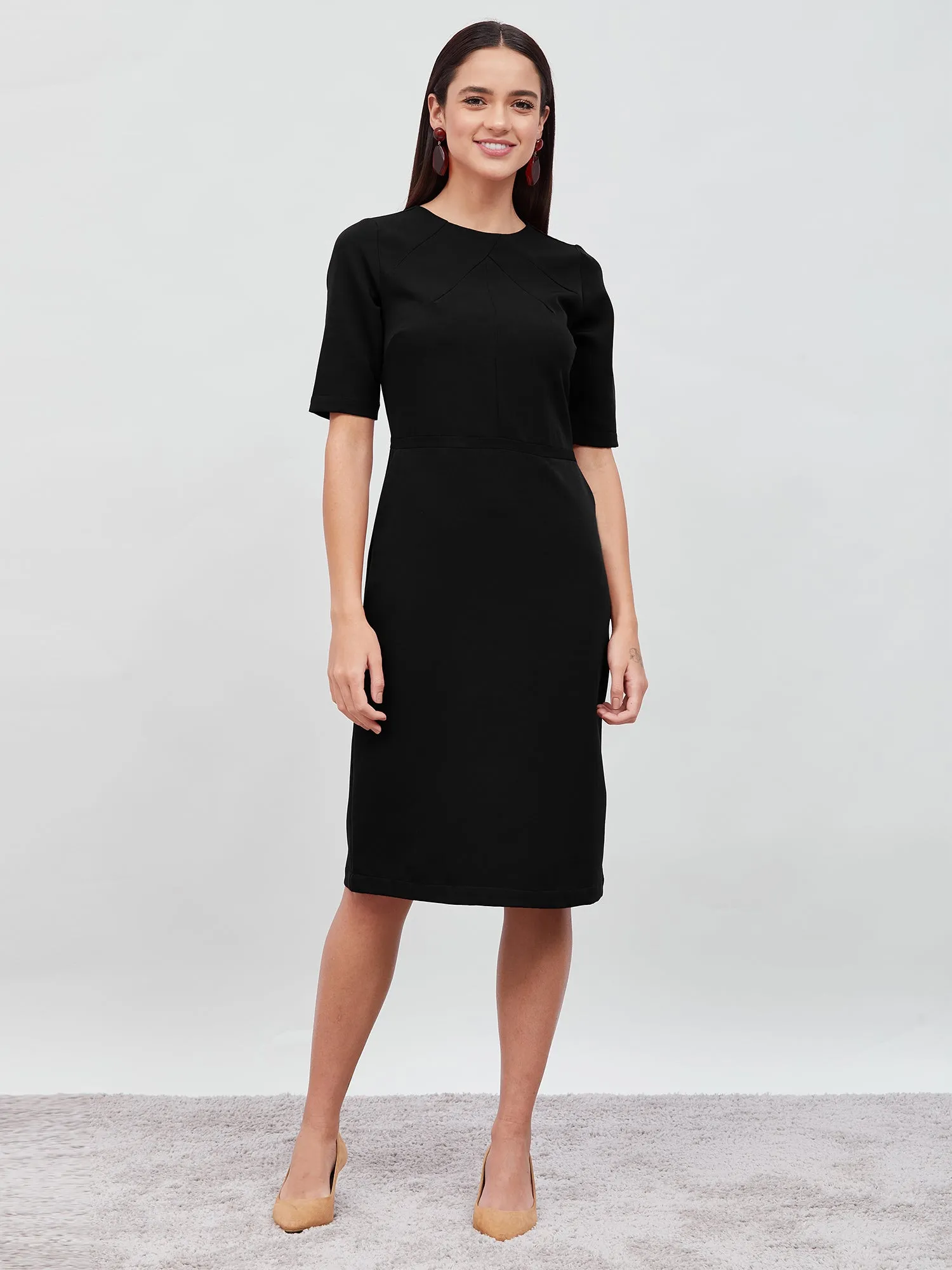 Prestige Knee Length Sheath Dress - Jet Black