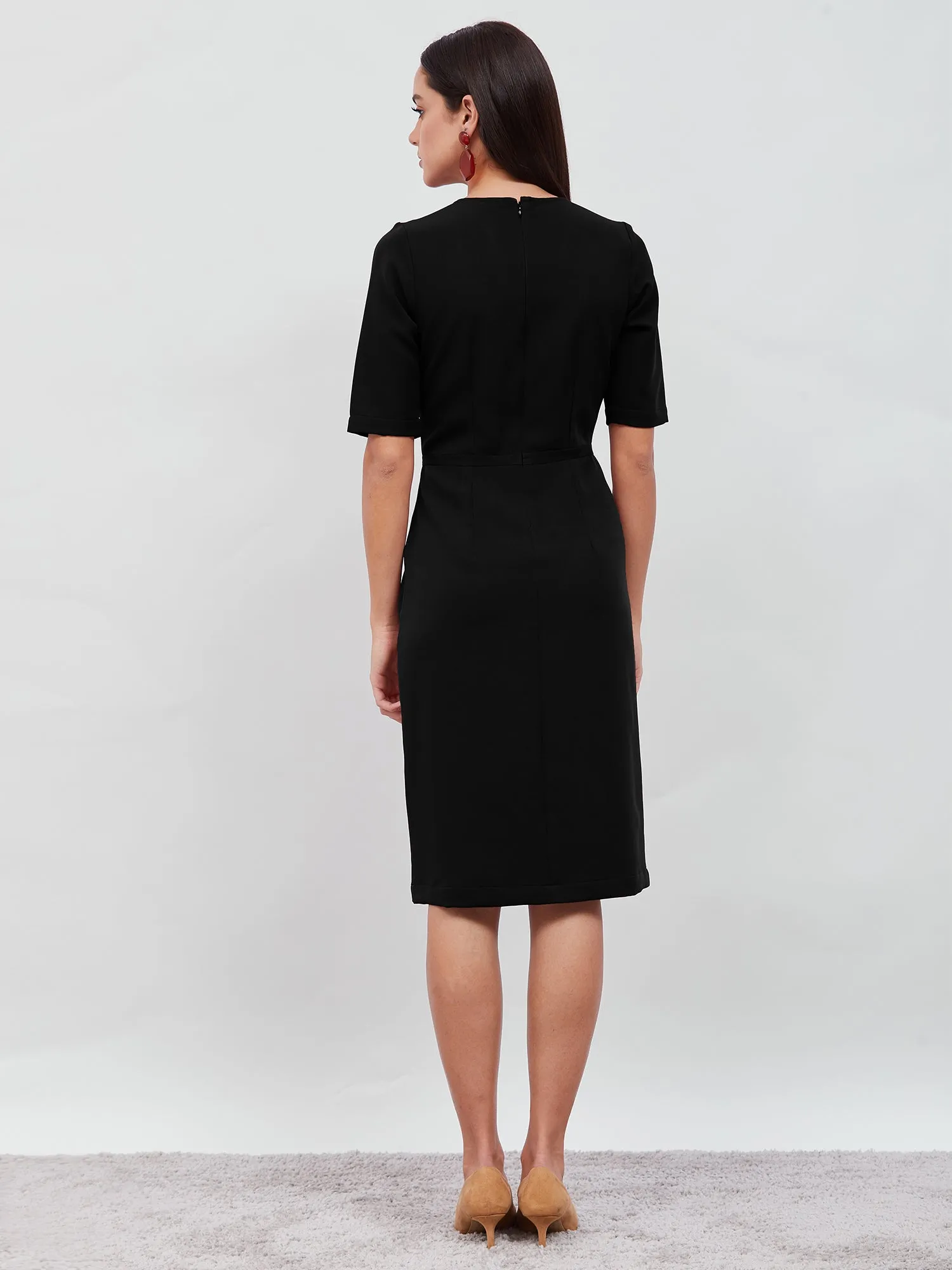 Prestige Knee Length Sheath Dress - Jet Black