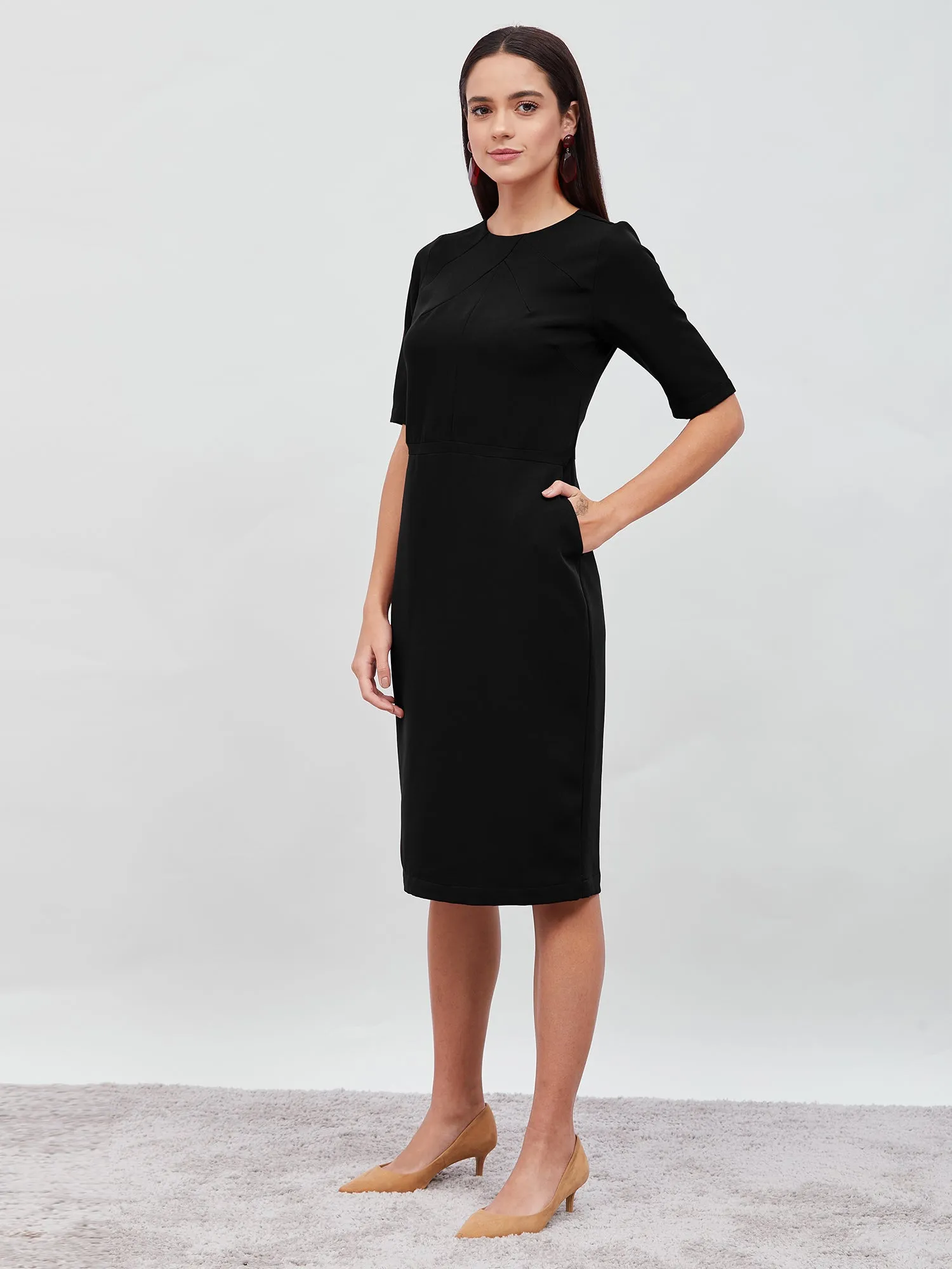 Prestige Knee Length Sheath Dress - Jet Black