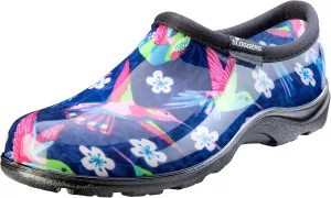 Sloggers Original Waterproof Rain and Garden Shoe for Women Outdoor Slip-On Garden Clog - Made in The USA with Premium Comfort Insole and Arch Support - Blue/Pink Hummingbird Print, Size 9