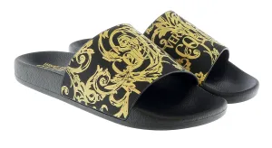 Versace Jeans Couture Black Gold Baroque Print  Pool Slide-