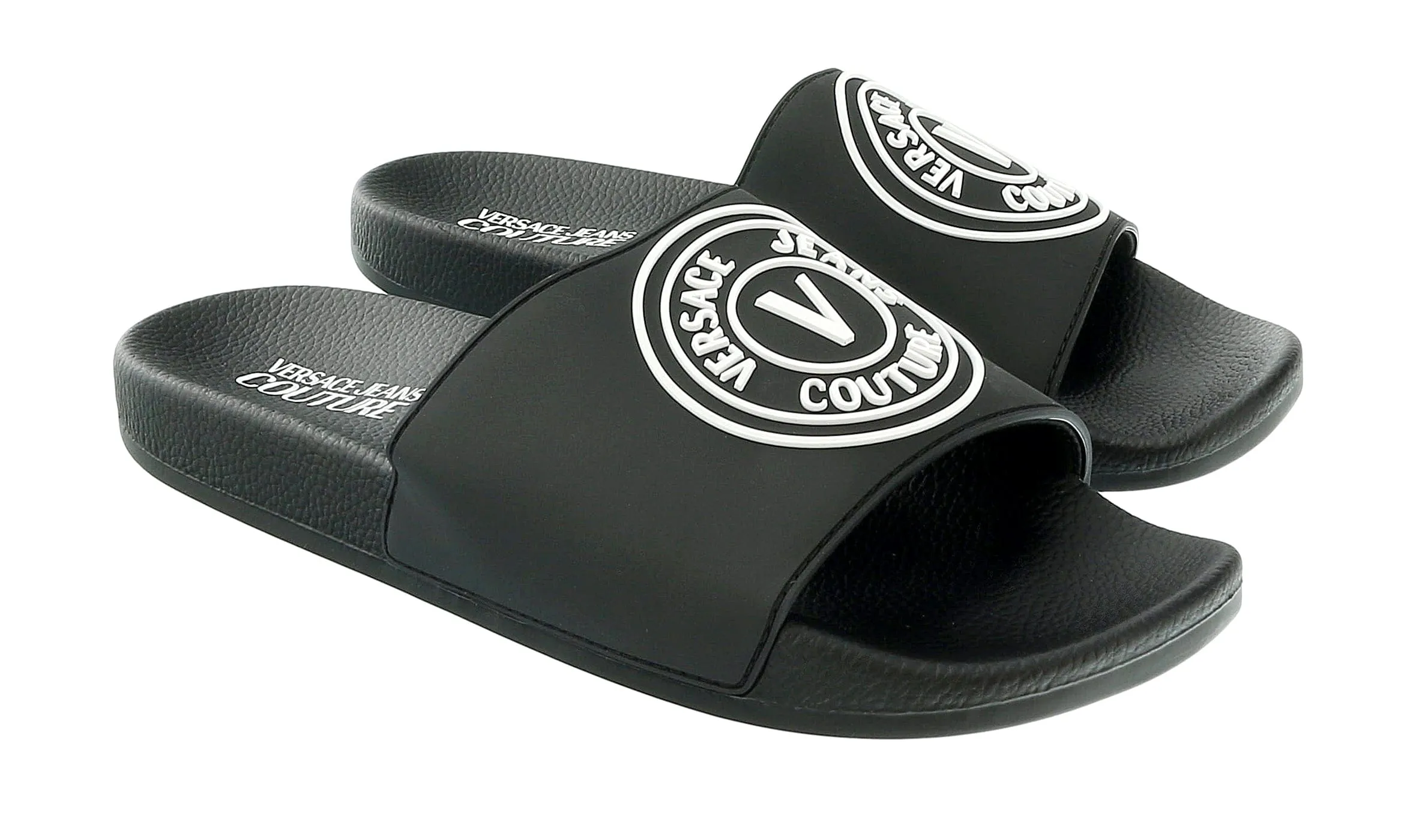 Versace Jeans Couture Black Medallion Logo Embossed  Pool Slide-