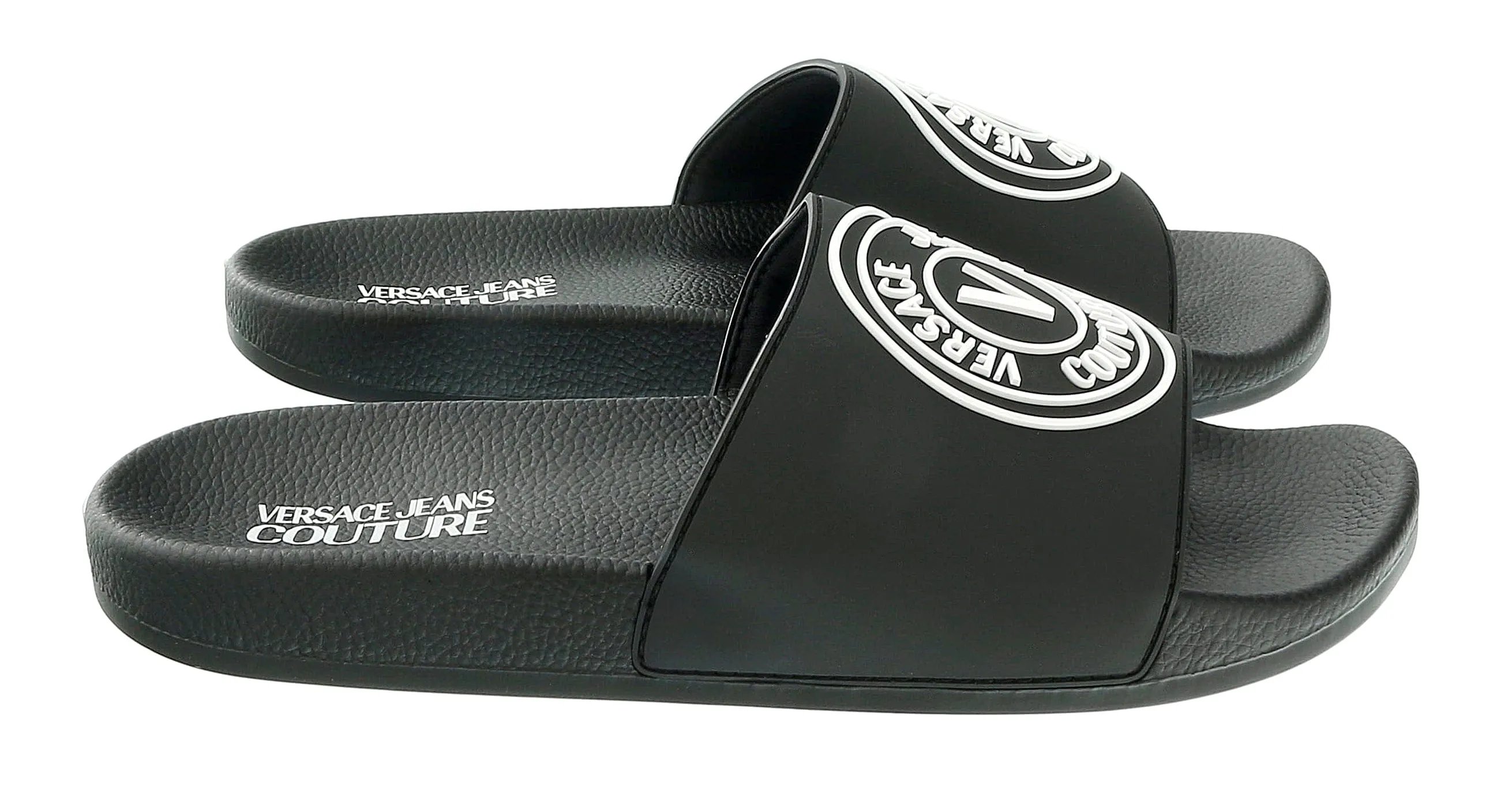 Versace Jeans Couture Black Medallion Logo Embossed  Pool Slide-