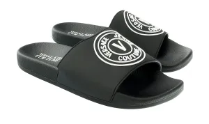 Versace Jeans Couture Black Medallion Logo Embossed  Pool Slide-