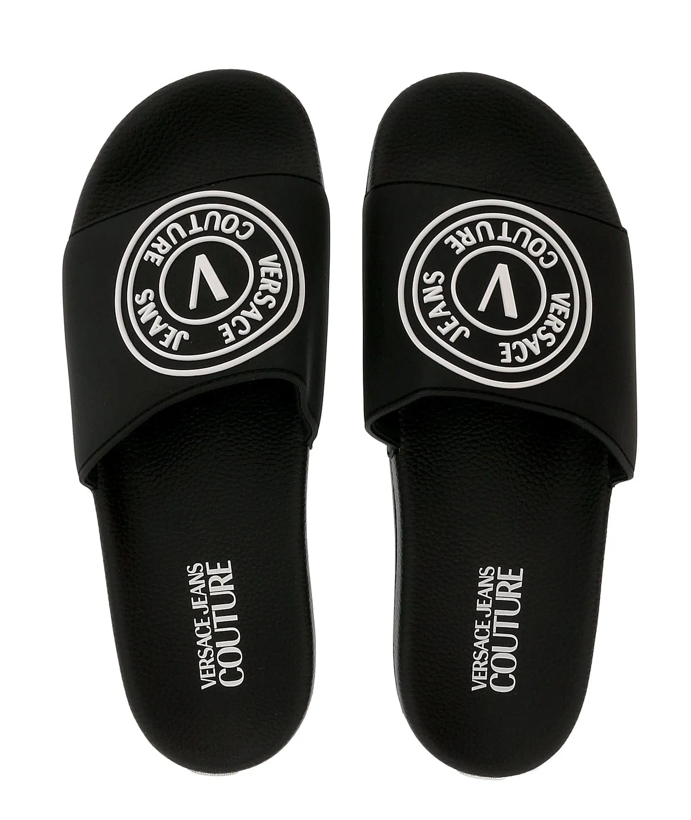 Versace Jeans Couture Black Medallion Logo Embossed  Pool Slide-