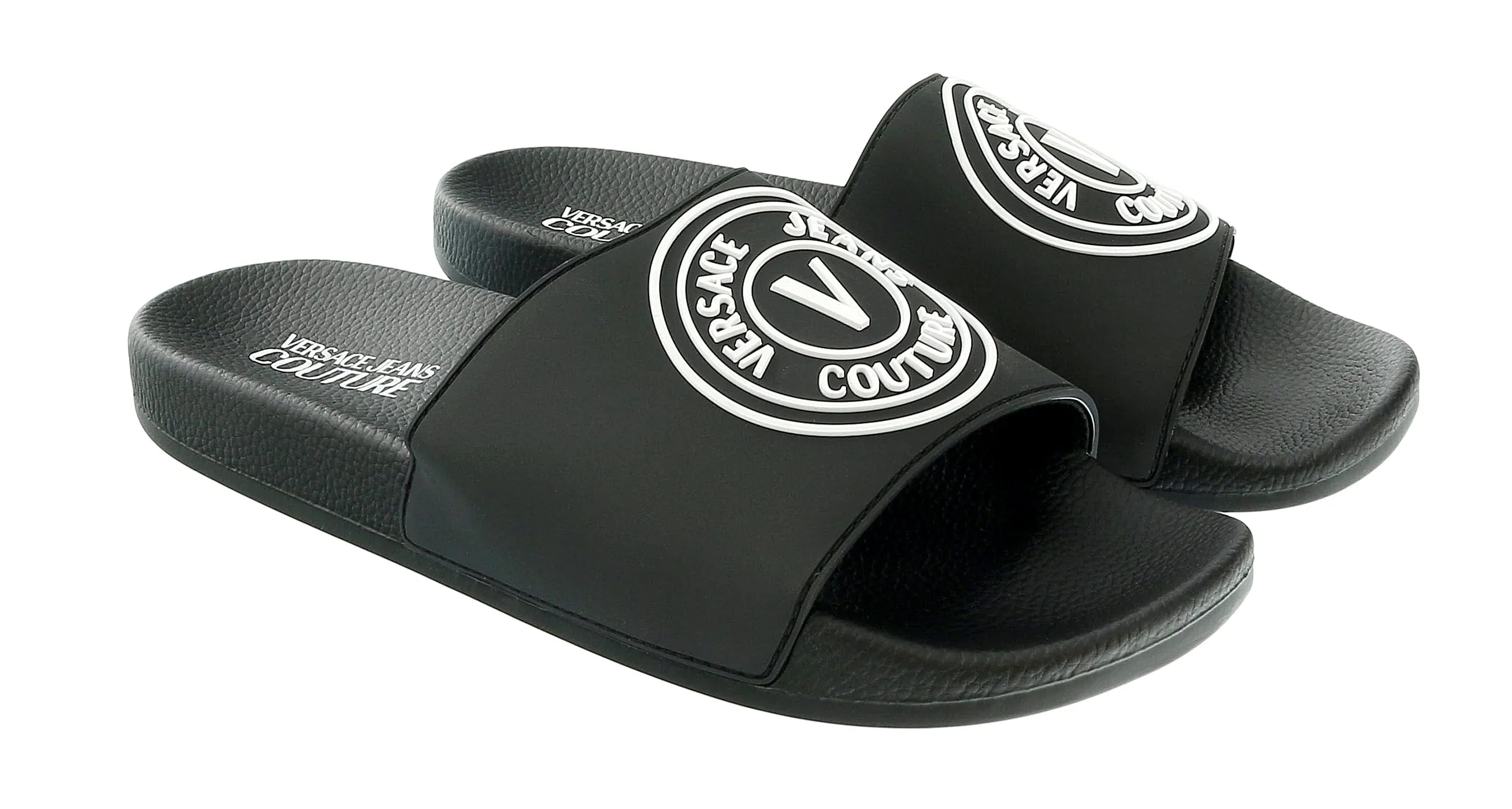 Versace Jeans Couture Black Medallion Logo Embossed  Pool Slide-