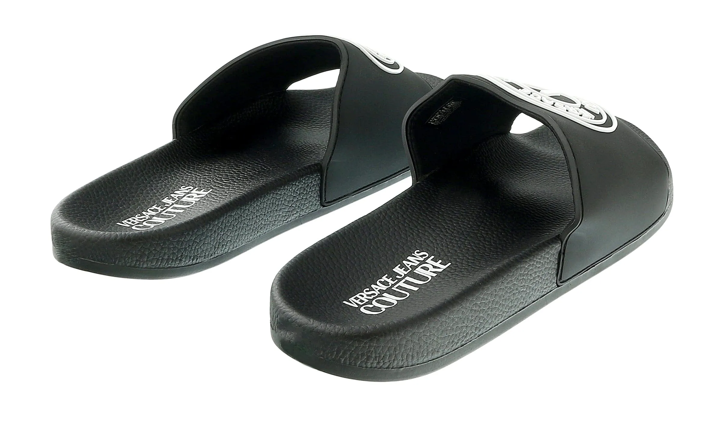 Versace Jeans Couture Black Medallion Logo Embossed  Pool Slide-