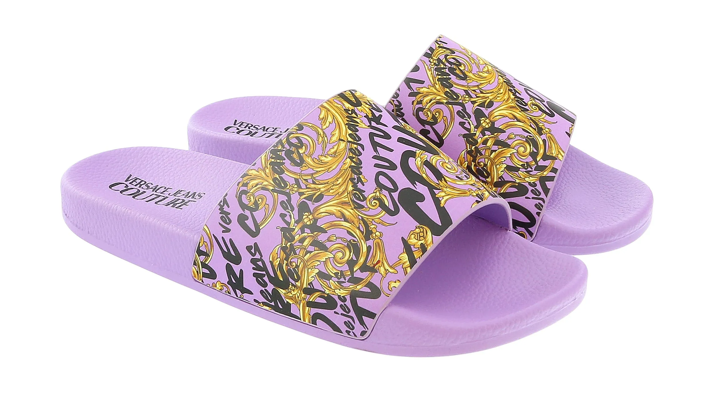 Versace Jeans Couture Purple Gold Baroque Pattern Pool Slide-7
