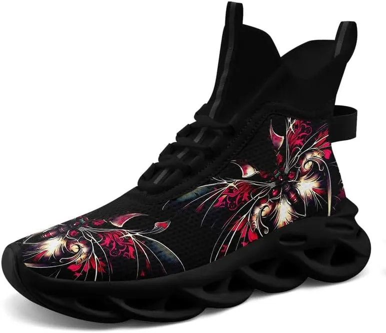 Wide Toe Mid-top Boots for Women Mesh Slip On Fashion Walking Shoes Lightweight Lace-up Workout Sneakers Anti-skid