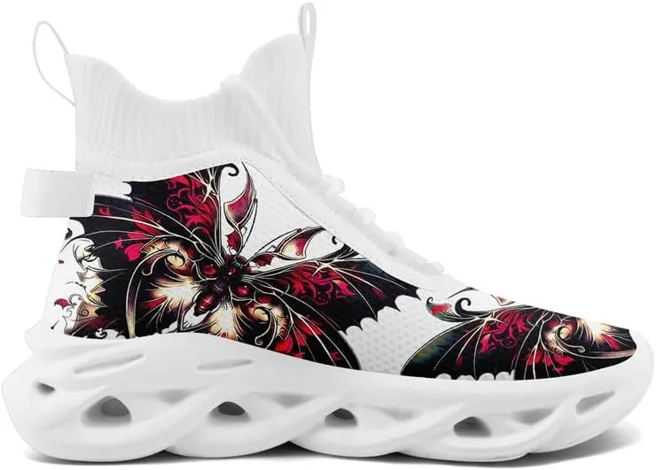 Wide Toe Mid-top Boots for Women Mesh Slip On Fashion Walking Shoes Lightweight Lace-up Workout Sneakers Anti-skid
