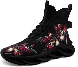 Wide Toe Mid-top Boots for Women Mesh Slip On Fashion Walking Shoes Lightweight Lace-up Workout Sneakers Anti-skid