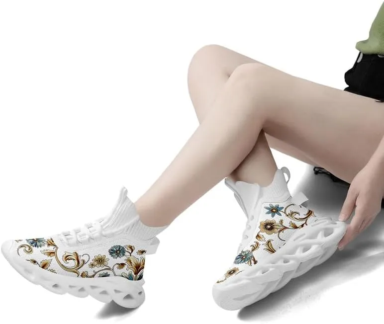 Wide Toe Mid-top Boots for Women Mesh Slip On Fashion Walking Shoes Lightweight Lace-up Workout Sneakers Anti-skid