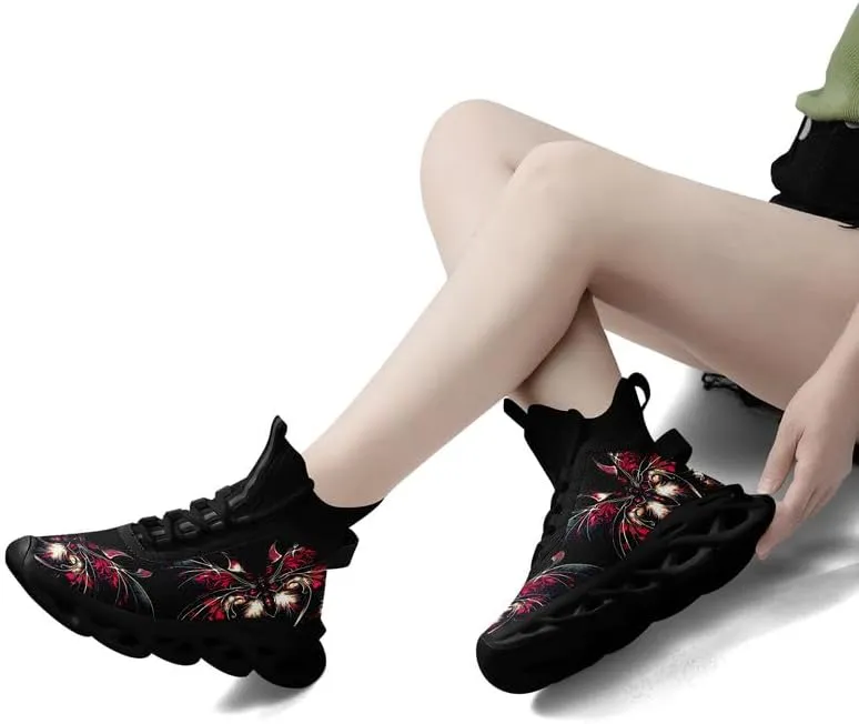 Wide Toe Mid-top Boots for Women Mesh Slip On Fashion Walking Shoes Lightweight Lace-up Workout Sneakers Anti-skid