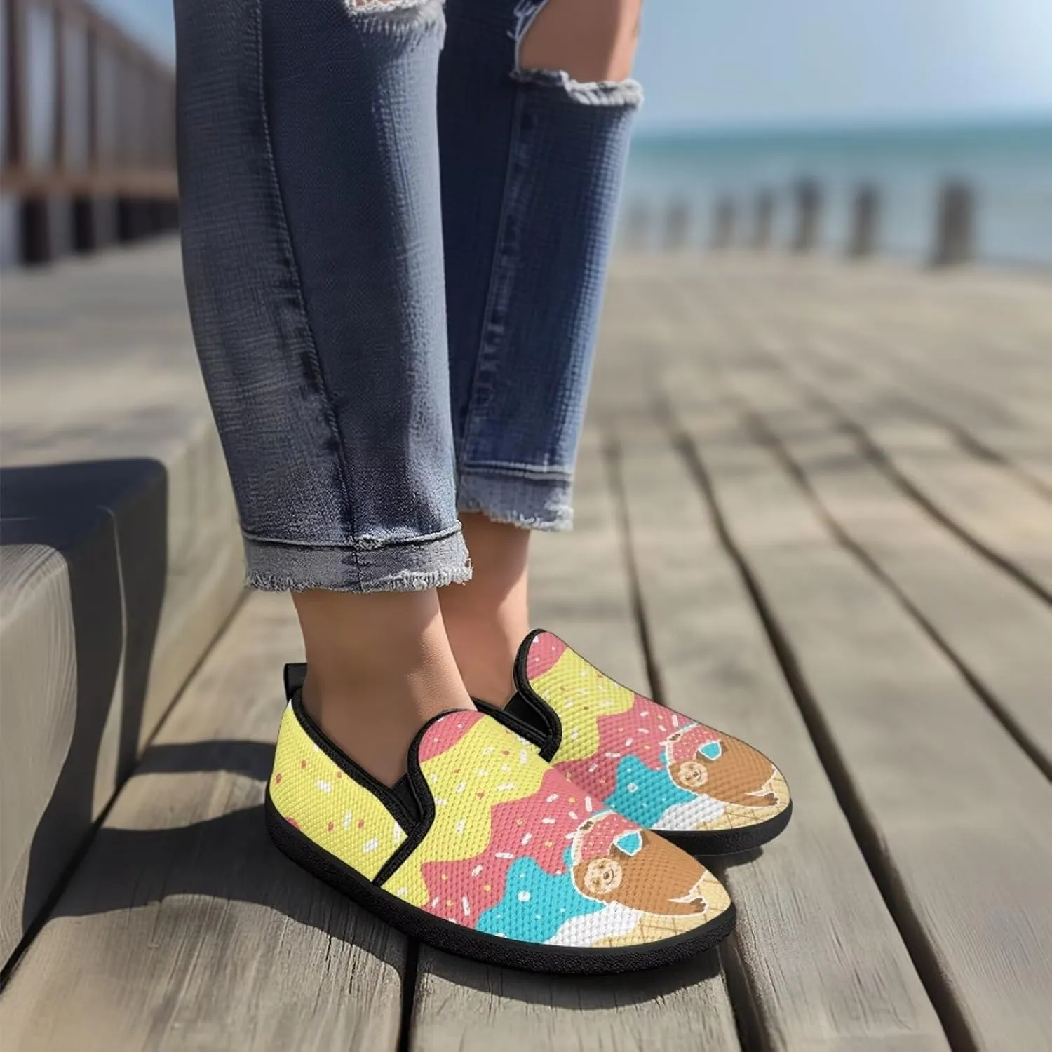 Womens Mesh Slip On Shoes Casual Breathable Low Top Flats Non-Slip Fashion Comfort Walking Work Loafers