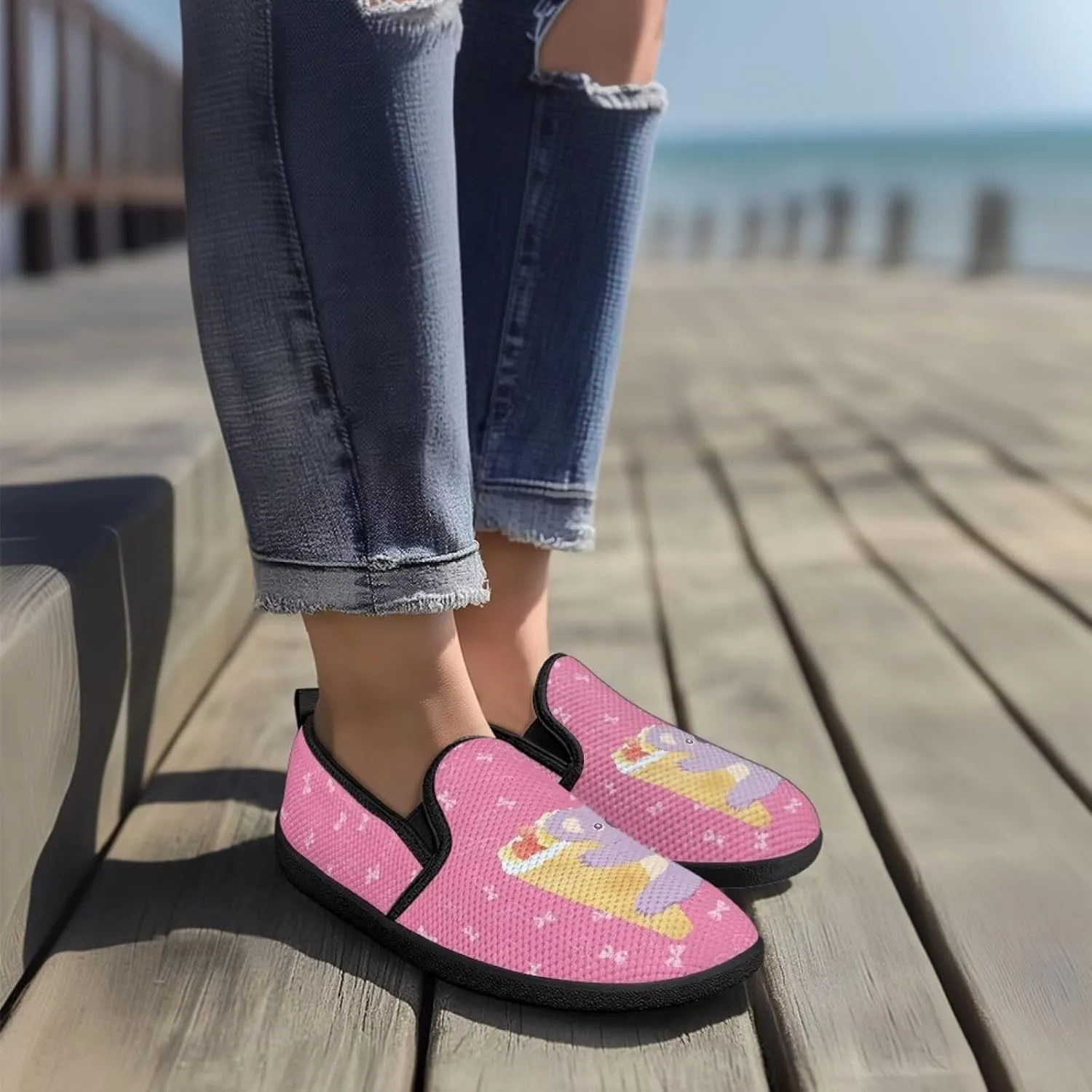 Womens Mesh Slip On Shoes Casual Breathable Low Top Flats Non-Slip Fashion Comfort Walking Work Loafers