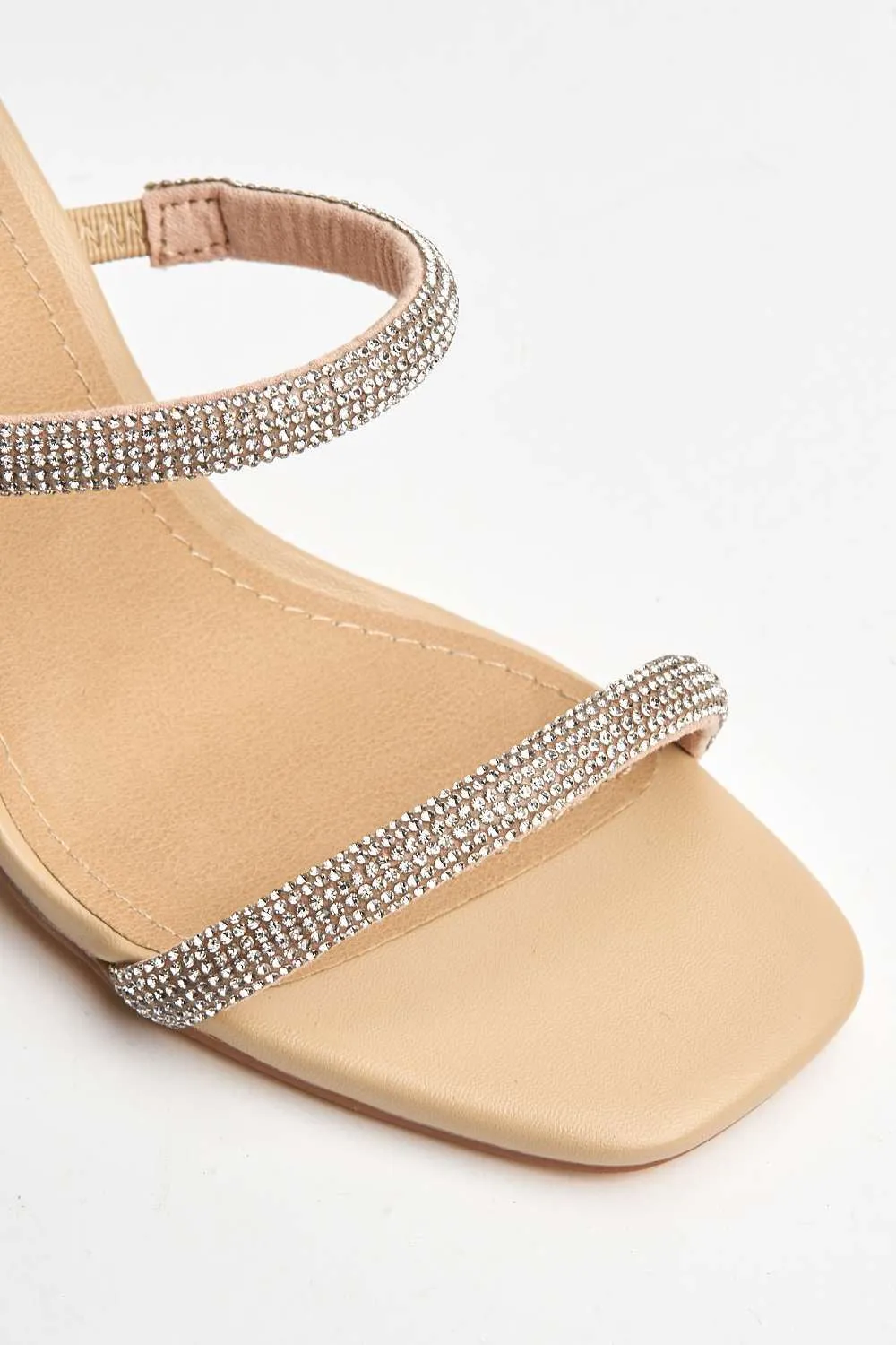 Zayah Diamante Straps Block Heel Mule in Nude