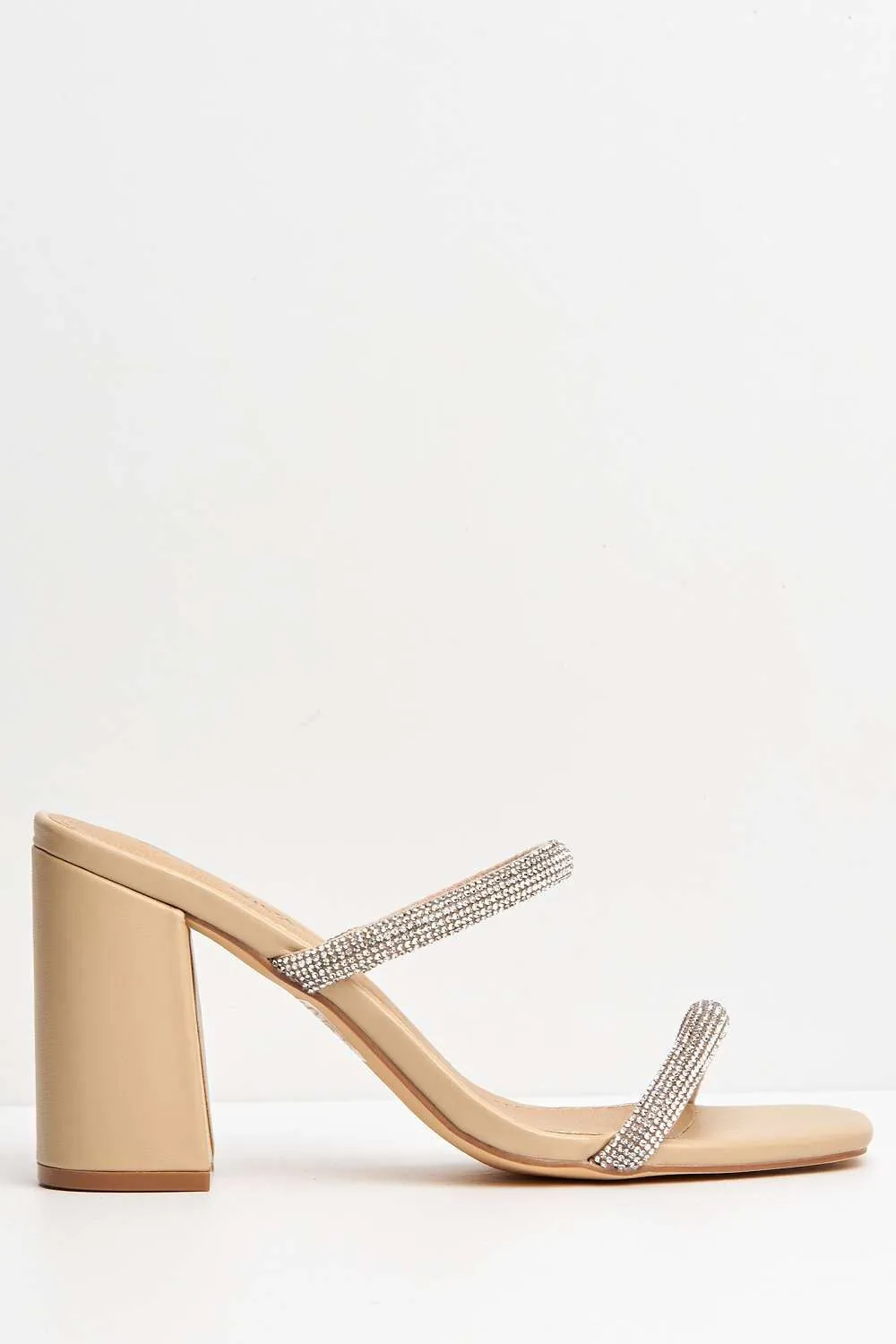 Zayah Diamante Straps Block Heel Mule in Nude
