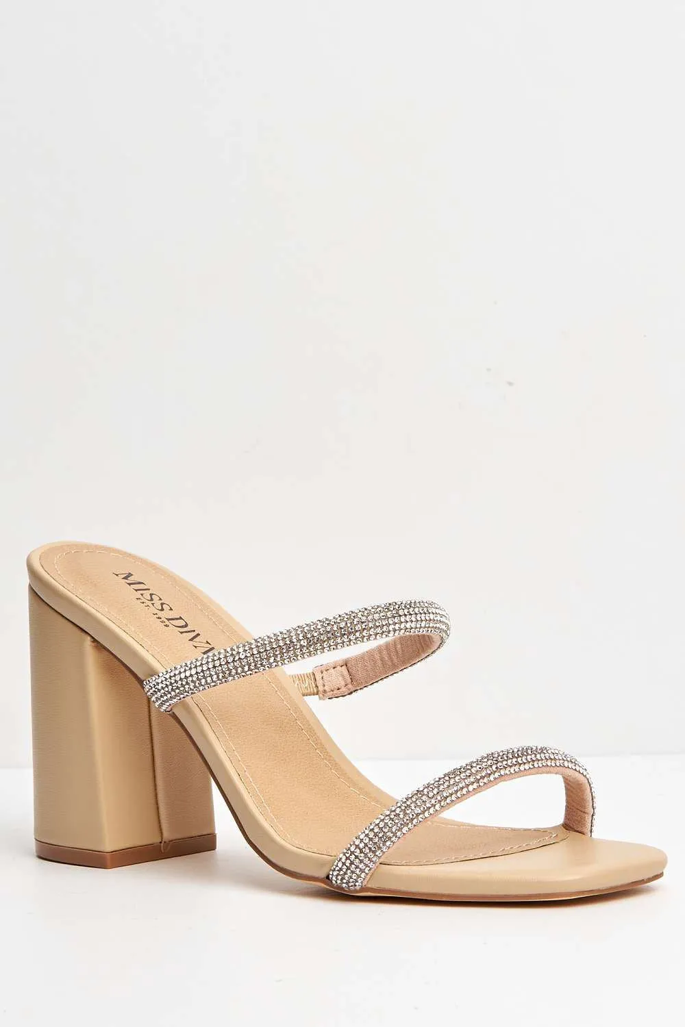 Zayah Diamante Straps Block Heel Mule in Nude